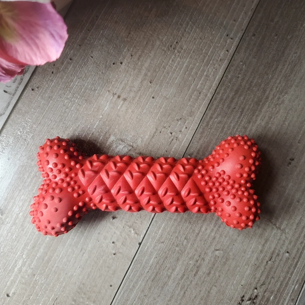 Nylabone Essentials Fun 'N' Fit Rubber Braided Bone Medium Red